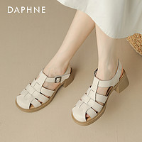 DAPHNE 达芙妮 罗马凉鞋女2024新款夏季包头真皮鞋外穿女鞋夏款粗跟高跟鞋