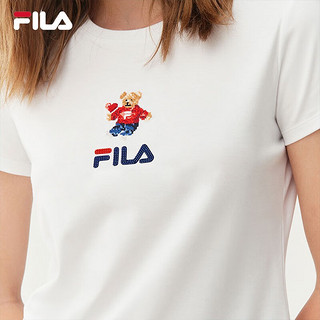 FILA 斐乐女士短袖T恤夏季休闲运动内搭t恤运动上衣潮 标准白-F51W328152FWT 180/96A/XXL