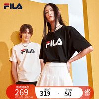 FILA斐乐T恤男女装夏季经典LOGO圆领运动衫纯棉上衣短袖t恤 缟玛瑙黑-BK 160/84A/XS
