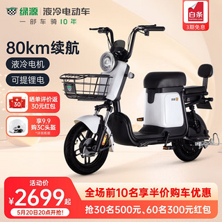 LUYUAN 绿源 ZFB 翻糖 电动自行车 TDT2026Z 48V24Ah锂电池 冰白