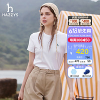 哈吉斯（HAZZYS）女装 2024年夏季款女士休闲运动风圆领T恤衫女ASTSE0BBX53 白色WT 160/84A 38