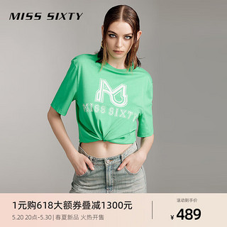 MISS SIXTY2024夏季T恤女短袖圆领logo印花撞色百搭休闲上衣 绿色 M