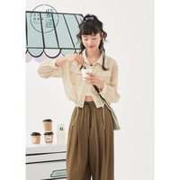 紫涵（ZIHAN）紫涵短款长袖衬衫背心两件套女2024夏季新款日系通勤工装套装