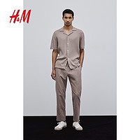 H&M HM男装休闲裤2024夏季新款标准版型亚麻混纺柔软舒适长裤1064346