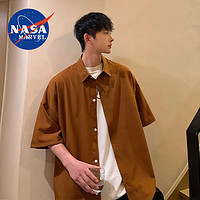 NASA MARVEL 夏季cityboy复古纯色衬衫男士ins潮牌休闲衬衣外套薄 深卡其色 M