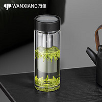 WANXIANG 万象 单层玻璃杯U308L便携泡茶杯青灰色510ML礼盒装商务水杯