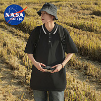 NASA MARVEL 短袖POLO衫男2024夏季潮牌翻领T恤衬衫领休闲宽松美式半袖上衣 黑色 XL