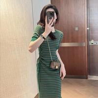 JK&JS 法式连衣裙女设计感小众抽褶修身显瘦条纹裙子