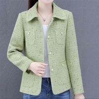 TYBURN鑫奕馨女装春季外套时尚上衣秋洋气气质显瘦翻领小香风外套 绿色 2XL 105-118斤