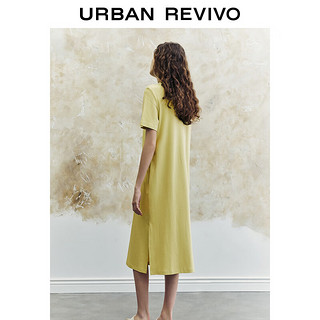 URBAN REVIVO 女士简约休闲纯色宽松圆领连衣裙 UWH740037 粉绿 S