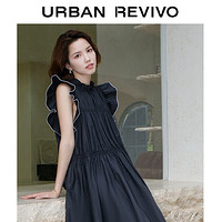 URBAN REVIVO 女士都市休闲小众设计感褶皱连衣裙 UWU740056 蓝色 L