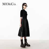 MO&Co. 摩安珂 MOCO春季新品五分袖小高领肌理感拼接百褶裙连衣裙