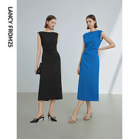 88VIP：朗姿 法式一字肩收腰抽褶设计感气质长裙夏装2024新款女礼服连衣裙