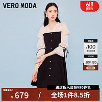 VEROMODA 新款公主风V领雪纺泡泡袖拼接连衣裙|32227C023 S59黑色-追单6 175/92A/XL