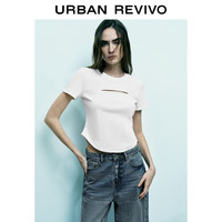 URBAN REVIVO 女士辣妹镂空修身圆领T恤 UWJ440038 本白  XL