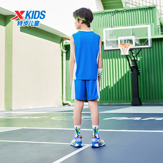 特步童装儿童套装夏季篮球比赛套装无袖裤子两件套中大童男童两件套 皇家蓝 165cm