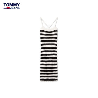 TOMMY JEANS24春夏女装纯棉性感辣妹显瘦钩花条纹针织吊带连衣裙17951 黑白条纹BDS M