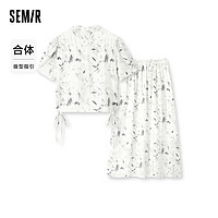 Semir 森马 [商场同款]森马套装女新中式短上衣满印伞裙2024夏新款肌理两件套