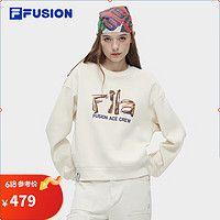 FILA FUSION 斐乐潮牌女子针织套头衫2024春时尚休闲字母卫衣