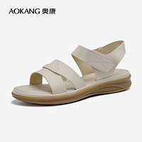 奥康女鞋夏季真皮软底防滑舒适魔术贴凉鞋女平底舒适中老年鞋