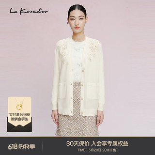 拉珂蒂（La Koradior）【100绵羊毛】2024刺绣开衫通勤针织衫 本白色 S