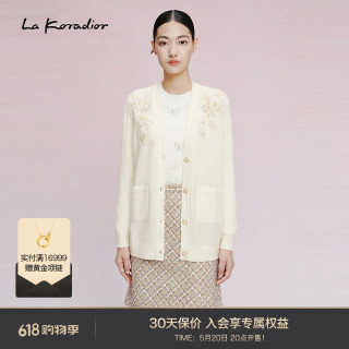 拉珂蒂（La Koradior）【100绵羊毛】2024刺绣开衫通勤针织衫 本白色 S