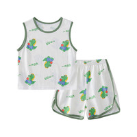 棉花堂儿童套装男童短袖上衣2024夏装女童运动背心短裤两件套   白底恐龙 140/68