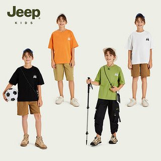 Jeep吉普童装儿童短袖2024夏季男童女童短袖T恤短款时尚帅气上衣 橄榄绿 150cm 【身高145-155】