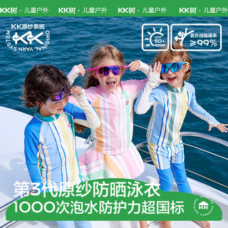 kocotreeKK树专业儿童泳衣长袖男童女孩分体游泳裤2024防晒中大童套装 高尔深蓝【送硅胶泳帽】 110cm