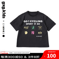 gxg.kidsGXG童装24夏季儿童T恤中大童卡通印花可爱圆领百搭短袖t恤 黑色 160cm