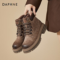 DAPHNE 達芙妮 馬丁靴女鞋子秋冬季加絨工裝靴女款2024新款復古英倫風短靴