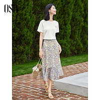 OSA 欧莎 夏装搭配一整套 欧莎气质连衣裙套装女夏季木槿花T恤半身裙两件套
