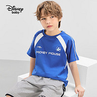 Disney 迪士尼 童装儿童男童圆领短袖T恤机能插肩袖撞色上衣24夏DB421BE07蓝120