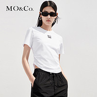 MO&Co. 摩安珂 MOCO夏新品个性胶章短袖圆领抽褶短款截短T恤MBC2TEET05