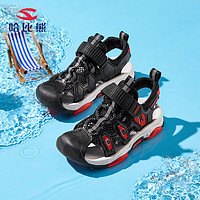 哈比熊童鞋夏季男童包头凉鞋女童凉鞋儿童透气沙滩鞋AU7328 黑色36码 黑色(字母)