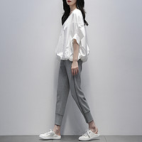 久拉拉 白色T恤女2022年夏季新款韩版短袖圆领ins宽松百搭简约时尚打底衫