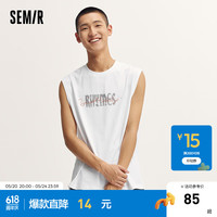 森马(Semir)背心男2024夏季时尚潮流撞色印花针织无袖上衣 漂白10007 160/80A/XS