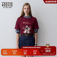 Teenie Weenie小熊女装2024美式复古运动大熊图案短袖T恤打底 酒红色 170/L