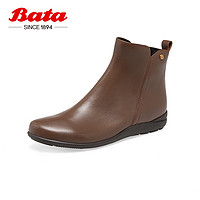 Bata 拔佳 时装靴女春秋商场百搭平底羊皮弹力通勤短筒靴AWM56CD2