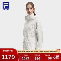 FILA 斐乐 女士梭织外套2024春简约宽松户外运动连帽风衣 云白色-WT 160/80A/S