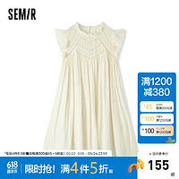 森马（Semir）连衣裙女温柔木耳边小飞袖肌理短裙2024夏镂空娃娃裙甜美 米白10301 L 165/88A