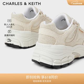 CHARLES&KEITH24夏季厚底网面系带运动鞋老爹鞋CK1-70900520 粉白色Chalk 35