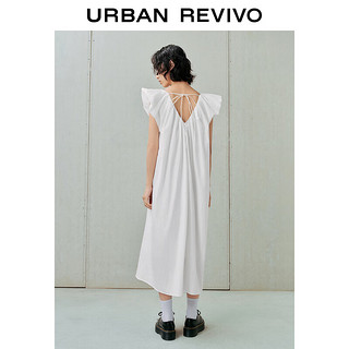 URBAN REVIVO 女士法式设计感小飞袖V领系带连衣裙 UWU740054 本白 M