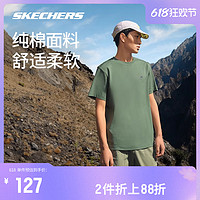 88VIP：SKECHERS 斯凯奇 户外短袖男女同款三防休闲运动服宽松圆领T恤上衣