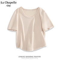 La Chapelle City 拉夏贝尔圆领短袖T恤春夏季女装2024新款修身显瘦气质纯欲风上衣 浅卡其-纯色 M