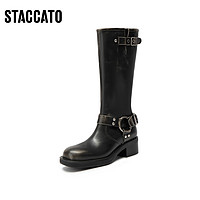 STACCATO 思加图 冬季新款英伦风西部牛仔靴加绒高筒靴粗跟女靴S6633DG3