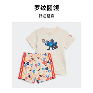 adidas印花运动短袖套装女婴童夏季阿迪达斯三叶草IR9640 乳白/橙红/蓝/黄 92CM