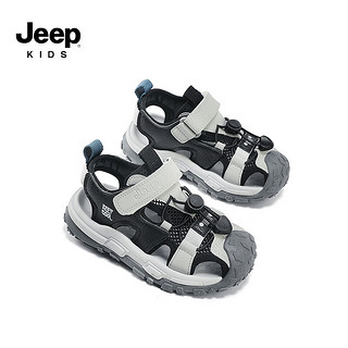 Jeep吉普男童包头凉鞋运动夏款户外童鞋透气2024软底儿童沙滩鞋子 黑色 27码 内长17.4CM