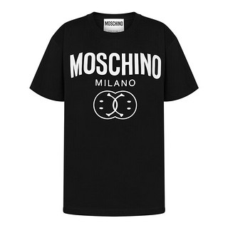 moschino莫斯奇诺春夏圆领短袖T恤女装黑色double smiley图案印花40