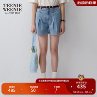 Teenie Weenie【舒弹有型】小熊2024年夏季新款高腰牛仔短裤宽松女 浅蓝色 1
